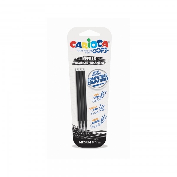 Carioca Oops Confezione da 3 ricambi per penna cancellabile - Inchiostro termosensibile - Punta da 0