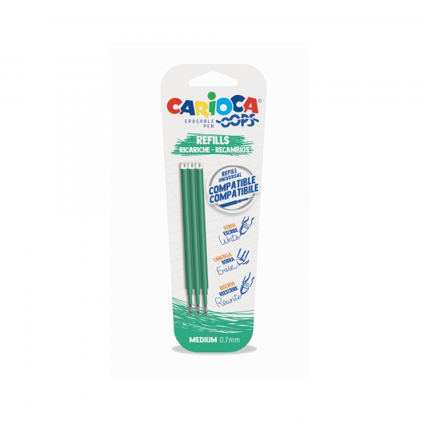 Carioca Oops Confezione da 3 ricambi per penna cancellabile - Inchiostro termosensibile - Punta da 0