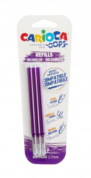 Carioca Oops Blister da 3 ricambi per penna cancellabile - Inchiostro termosensibile - Punta da 0