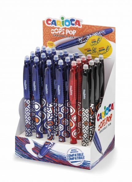 Carioca Oops Pop Espositore da 24 penne cancellabili - termosensibili - impugnatura testurizzata - punta da Ø 0
