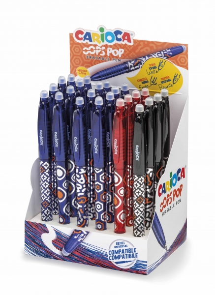 Carioca Oops Pop Espositore da 24 penne cancellabili - termosensibili - impugnatura testurizzata - punta da Ø 0