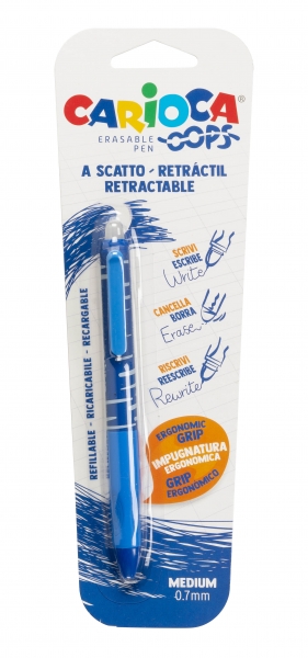 Carioca Oops Penna a sfera retrattile cancellabile - termosensibile - impugnatura ergonomica triangolare - punta da Ø 0