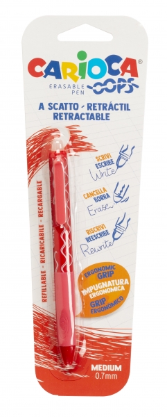 Carioca Oops Penna a sfera retrattile cancellabile - Inchiostro termosensibile - Impugnatura ergonomica triangolare - Punta da Ø 0