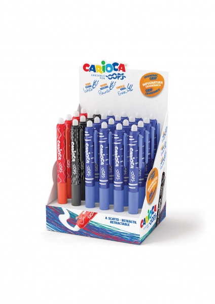 Carioca Oops Espositore da 24 penne cancellabili a scatto - Inchiostro termosensibile - Impugnatura ergonomica triangolare - Punta da Ø 0