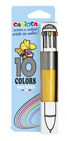 Carioca Penna a 10 Colori Vintage - Penna a Sfera Automatica - 10 Colori in Un'Unica Penna - Punta Ø 1 mm - Colori Vari