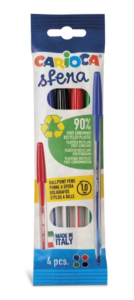 Carioca Confezione da 4 penne a sfera - Punta da 1 mm - Scrittura super scorrevole - Colori assortiti