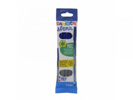 Carioca Sfera Flowpack Confezione da 4 penne a sfera - Punta Ø 1 mm - Cappuccio e retro dello stesso colore dell'inchiostro - Scrittura super scorrevole - Confezione in carta - Colore blu