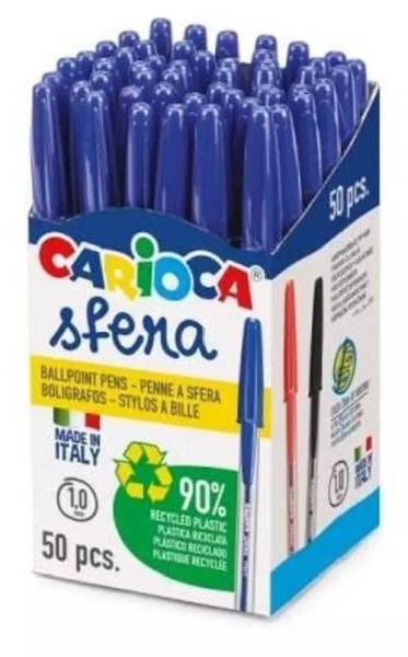 Carioca Sfera Penne a sfera - Punta Ø 1 mm - Scrittura super scorrevole - Realizzata con il 90% di plastica riciclata - Colore blu