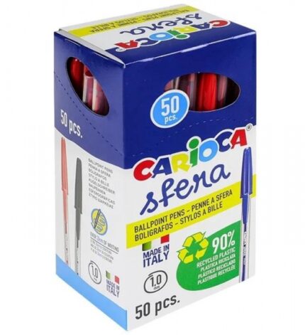 Carioca Sfera Penna a sfera - Punta Ø 1 mm - Cappuccio e retro dello stesso colore dell'inchiostro - Scrittura super scorrevole - Confezione di carta - Colore rosso