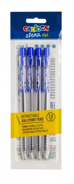 Carioca Sfera Confezione da 4 penne a sfera retrattili - Punta Ø 1 mm - Clic facile e comodo - Scrittura morbida e fluida - Colore blu
