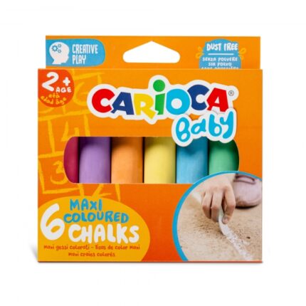 Carioca Gessetti Maxi Multicolore Baby Confezione da 6 Gessetti - senza Polvere - Certificato a partire dai 24 mesi - Colori Brillanti - Lavabili - Facili da Cancellare - Colori Vari