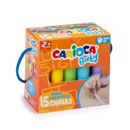 Carioca Gessetti Maxi Multicolor Baby Confezione da 15 gessetti - senza polvere - Certificato a partire dai 24 mesi - Colori brillanti - Lavabili - Facili da cancellare - Contenitore con manico - Colori vari