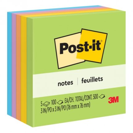 Post-it Blocco da 500 foglietti adesivi rimovibili Ultra Color 76x76 mm - Carta con certificazione PEFC - Colori assortiti