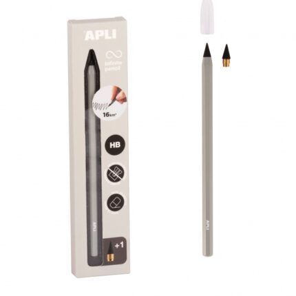 Apli Infinite Pencil Pack con matita Infinito HB + mina di ricambio + cappuccio protettivo - Per scrivere fino a 16 km - Colore grigio