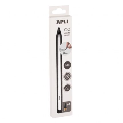 Apli Infinite Pencil Pack con matita Infinito HB + mina di ricambio + cappuccio protettivo - Per scrivere fino a 16 km - Colore bianco