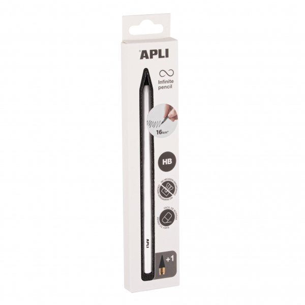 Apli Infinite Pencil Pack con matita Infinito HB + mina di ricambio + cappuccio protettivo - Per scrivere fino a 16 km - Colore bianco