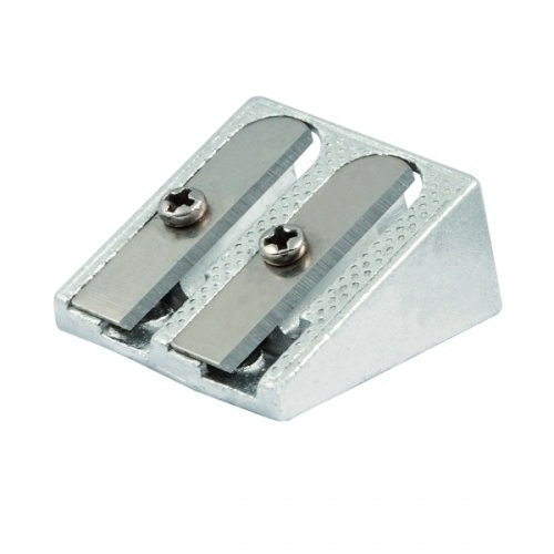Tappo affilamatite metallico Faibo a 2 fori per matite fino a 10 mm - Forma a cuneo - Colore alluminio