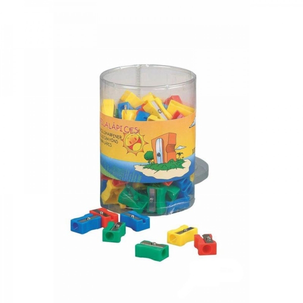 Faibo Confezione da 100 temperini in plastica con 1 foro - 100% riciclabili - Colori assortiti