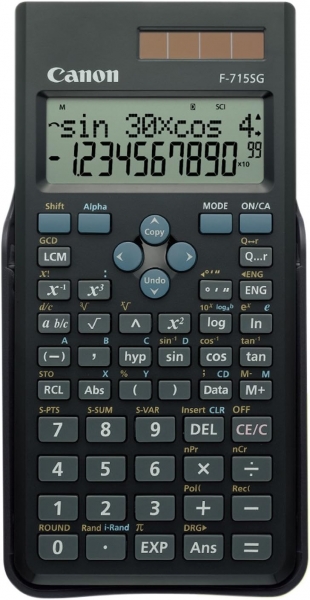 Canon F-715SG Calcolatrice scientifica con display LCD a 2 righe e 16 cifre - Calcolo interno fino a 16 cifre - 250 funzioni e caratteristiche - Custodia protettiva - Alimentazione solare e a batterie - Colore nero