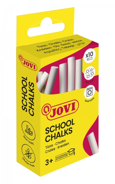 Jovi School Chalks Confezione da 10 gessetti bianchi - Compatti - senza polvere - Materie prime naturali - Tratti nitidi - Facili da cancellare - Molto resistenti - Poca polvere residua - Colore bianco