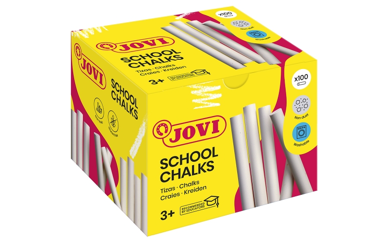 Jovi Classcolor Confezione da 100 gessetti antipolvere bianchi - Compatti - Senza polvere - Materie prime naturali - Tratti nitidi - Facili da cancellare - Resistenti - Rotondi - Colore bianco