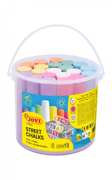 Jovi Street Chalks Confezione da 21 gessetti jumbo - Speciali per disegnare sul pavimento - Gessetti rotondi - Facile rimozione con acqua - Poca polvere residua sulle mani - Colori assortiti