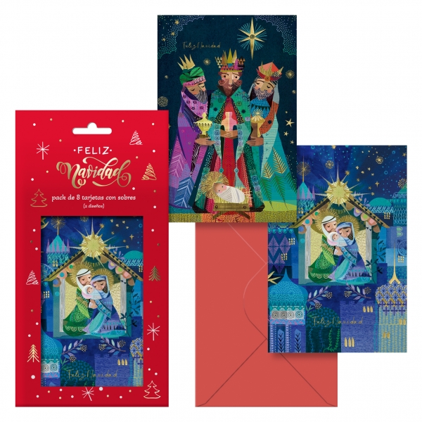 Confezione "Dohe Nativity" con 8 biglietti di auguri natalizi con busta - 2 modelli diversi - Dimensioni 12
