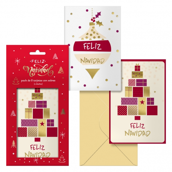 Dohe Glytter Confezione da 8 biglietti di auguri natalizi con busta - 2 modelli diversi - Dimensioni 12