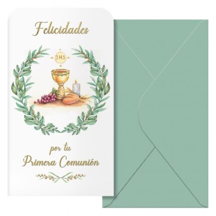 Dohe Caliz Confezione da 6 biglietti/portafogli di auguri per la comunione con busta - Dimensioni 9x16 cm - Carta offset - Stampa a colori