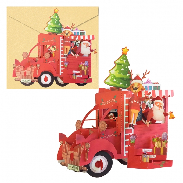 Dohe Truck Biglietto di auguri natalizi 3D con busta - Dimensioni 14