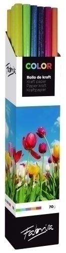 Fabrisa Espositore da 30 rotoli di carta da regalo - Carta Kraft vergata da 70 g - Dimensioni del rotolo 1x3 m - Colori assortiti
