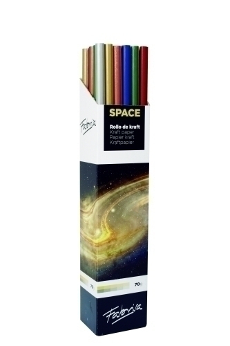 Fabrisa Space 6C Espositore da 30 rotoli di carta da regalo - Carta Kraft vergata da 70 g - Dimensioni del rotolo 1x3 m - Colori metallizzati assortiti