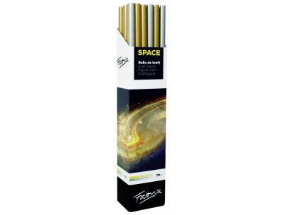 Fabrisa Space 2C Espositore da 30 rotoli di carta da regalo - Carta Kraft vergata da 70 g - Dimensioni del rotolo 1x3 m - Colori oro e argento