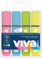 Molin Viva Confezione da 4 evidenziatori fluorescenti - Tratto da 1 a 5 mm - Inchiostro a base d'acqua - Colori assortiti