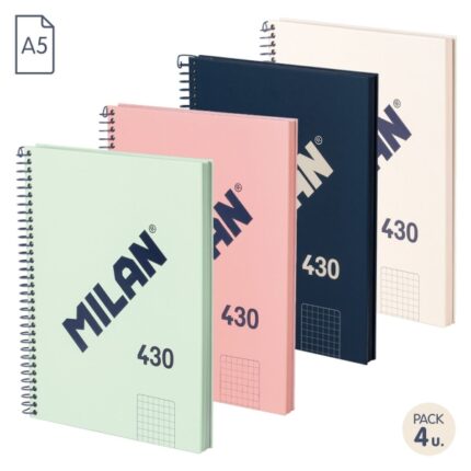Milan Serie 1918 Confezione da 4 quaderni a spirale formato A5 griglia 5x5 mm - 80 fogli da 95 g/m² - Microperforati