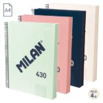 Milan Serie 1918 Confezione da 4 quaderni a spirale formato A4 griglia 5x5 mm - 120 fogli da 95 g/m² - Microperforati