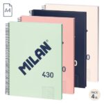 Milan Serie 1918 Confezione da 4 quaderni a spirale formato A4 griglia 5x5 mm - 80 fogli da 95 g/m² - Microperforati