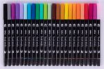 Apli Brush Marker Confezione da 24 pennarelli acquerellabili a doppia punta - Punta a pennello da 1-4 mm e punta tonda da 1 mm - Inchiostro a base d'acqua inodore e atossico - Colori assortiti - immagine 2