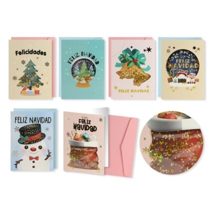 Bismark Confezione da 24 biglietti di auguri natalizi con paillettes 3D - Include buste colorate - Disegni vari