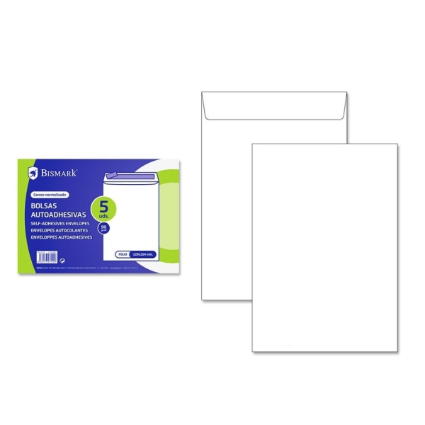 Bismark Confezione da 5 buste di carta da 90 g - Dimensioni 229x324 mm - Chiusura autoadesiva - Colore bianco
