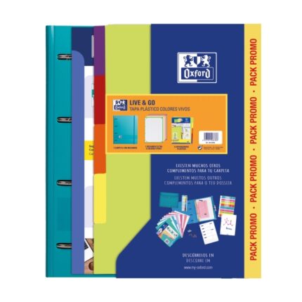 Oxford Europeanbinder Live & Go Raccoglitore formato A4+ con ricambio + divisori - Copertina in polistirolo - Colori vivaci casuali