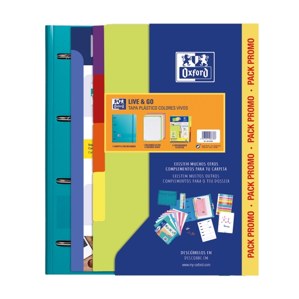 Oxford Europeanbinder Live & Go Raccoglitore formato A4+ con ricambio + divisori - Copertina in polistirolo - Colori vivaci casuali