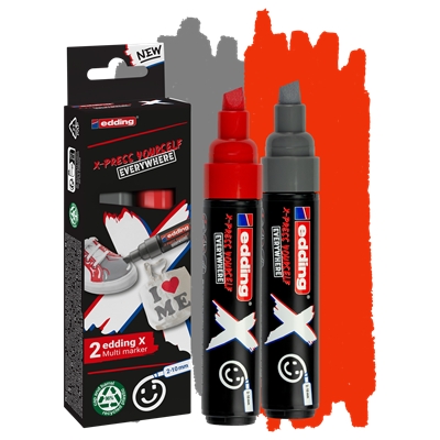 Edding X 6900 Confezione da 2 pennarelli permanenti multisuperficie a inchiostro opaco - Punta smussata con tratto 2-10 mm - Colore grigio e rosso
