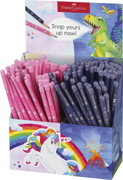 Faber-Castell Espositore da 144 matite di grafite HB - Disegni con motivi di dinosauri e unicorni - Colori assortiti