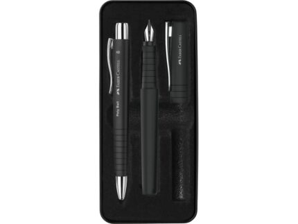 Faber-Castell Poly Pack con penna a sfera Poly Ball e penna stilografica Poly Pen con pennino B - Clip in metallo - Colore nero