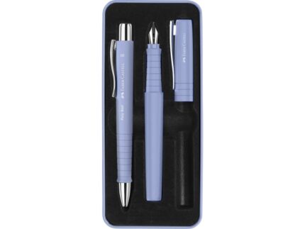Faber-Castell Poly Pack con penna a sfera Poly Ball e penna stilografica Poly Pen con pennino B - Clip in metallo - Colore azzurro
