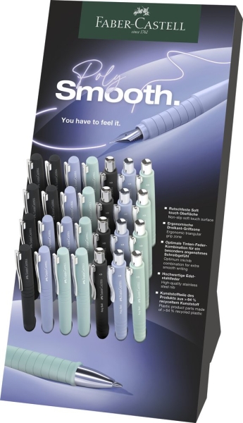 Faber-Castell Poly Espositore con 12 penne a sfera Poly Ball e 16 penne stilografiche Poly Pen - Clip in metallo - Colori assortiti