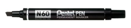 Pentel Pen N60 Pennarello permanente - Punta smussata resistente e durevole - Resistente all'acqua e alla luce - Colore nero