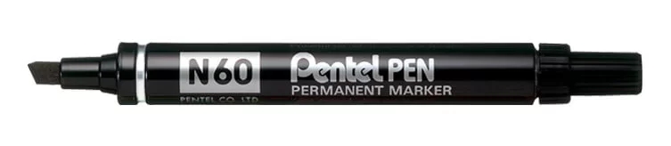 Pentel Pen N60 Pennarello permanente - Punta smussata resistente e durevole - Resistente all'acqua e alla luce - Colore nero