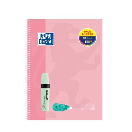 Oxford Europeanbook 10 Touch Quaderno A4+ a quadretti 5x5 mm 150 fogli + Evidenziatore Texmarker 490 Pastello Pelikan + Correttore Fancy Roller Pelikan - Copertina estraibile - 10 strisce colorate - Colori pastello assortiti